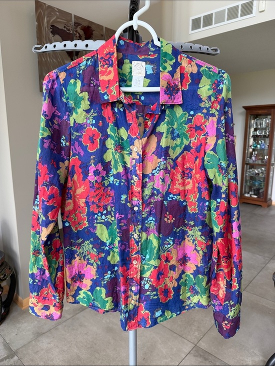 J. Crew Tops - J. Crew Floral Button-Front Shirt in Navy Pink and Green - Silk Cotton - size 6
